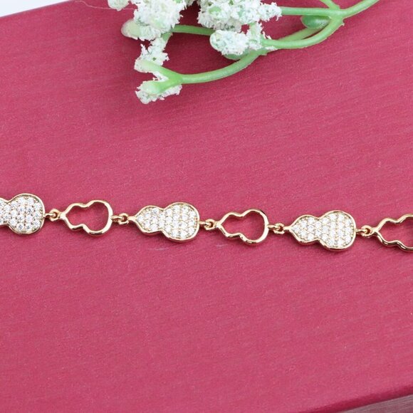 "Elegant Rose Gold Gourd Design Bracelet with Crystal Accents, XPBL0918 - Picture 12 of 12